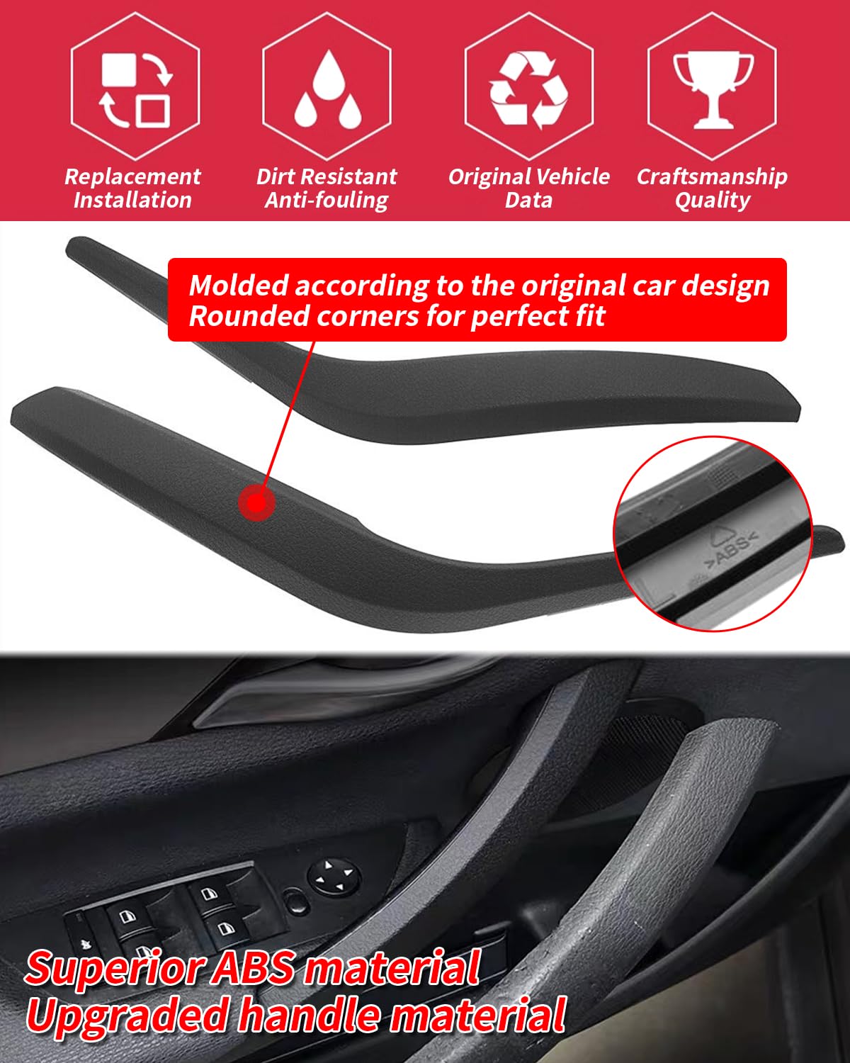 Per BMW X1 E84 2009-2015 Sostituzione coperchio maniglia porta, lato sinistro + lato destro interno porta maniglia copertura porta bracciolo staffa-coppia 51412991775 51412991776 (Nero)