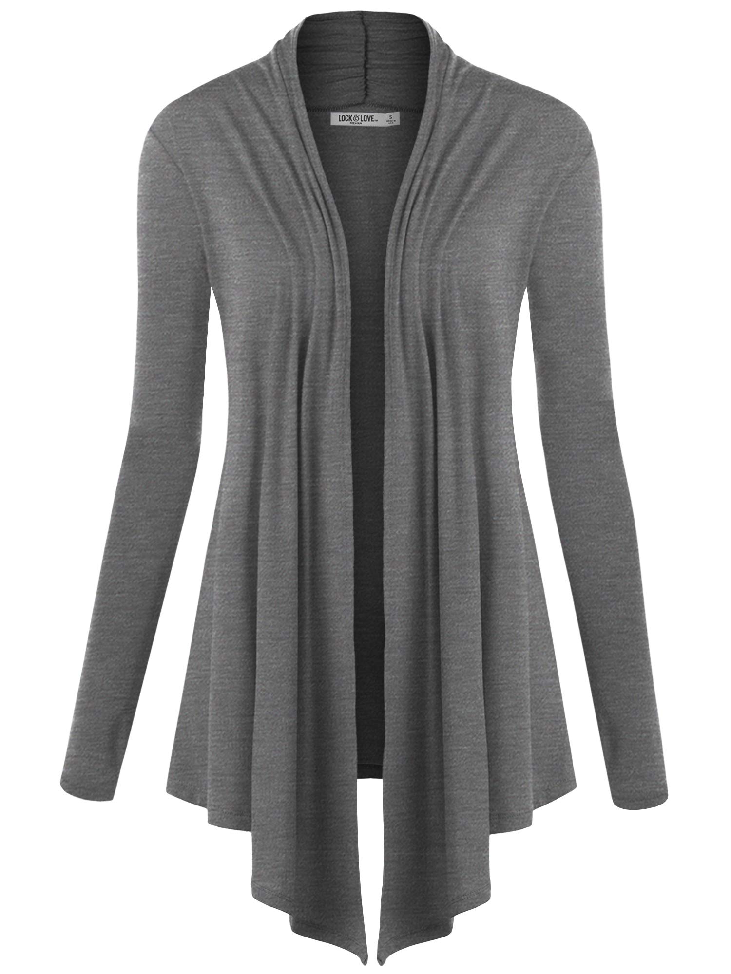 Lock and Love Women's Draped Open Front Cardigan – Lightweight Long Sleeve Asymmetrical Hem Soft Casual Duster Cover Up
