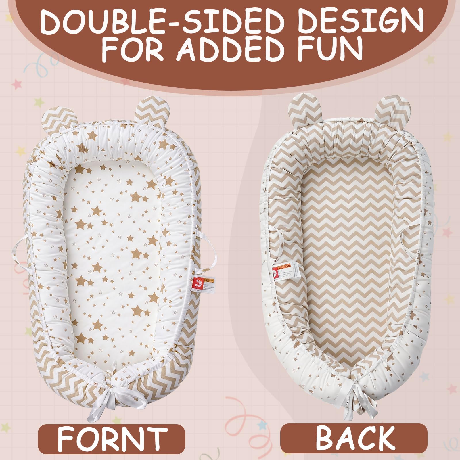 Huracan Baby Nest, set per neonati, paracolpi con coperta da 85 x 85 cm e 5 panni in mussola, 100% cotone traspirante, double face, rimovibile, sicuro e confortevole per 0-12 mesi, casa e fuori