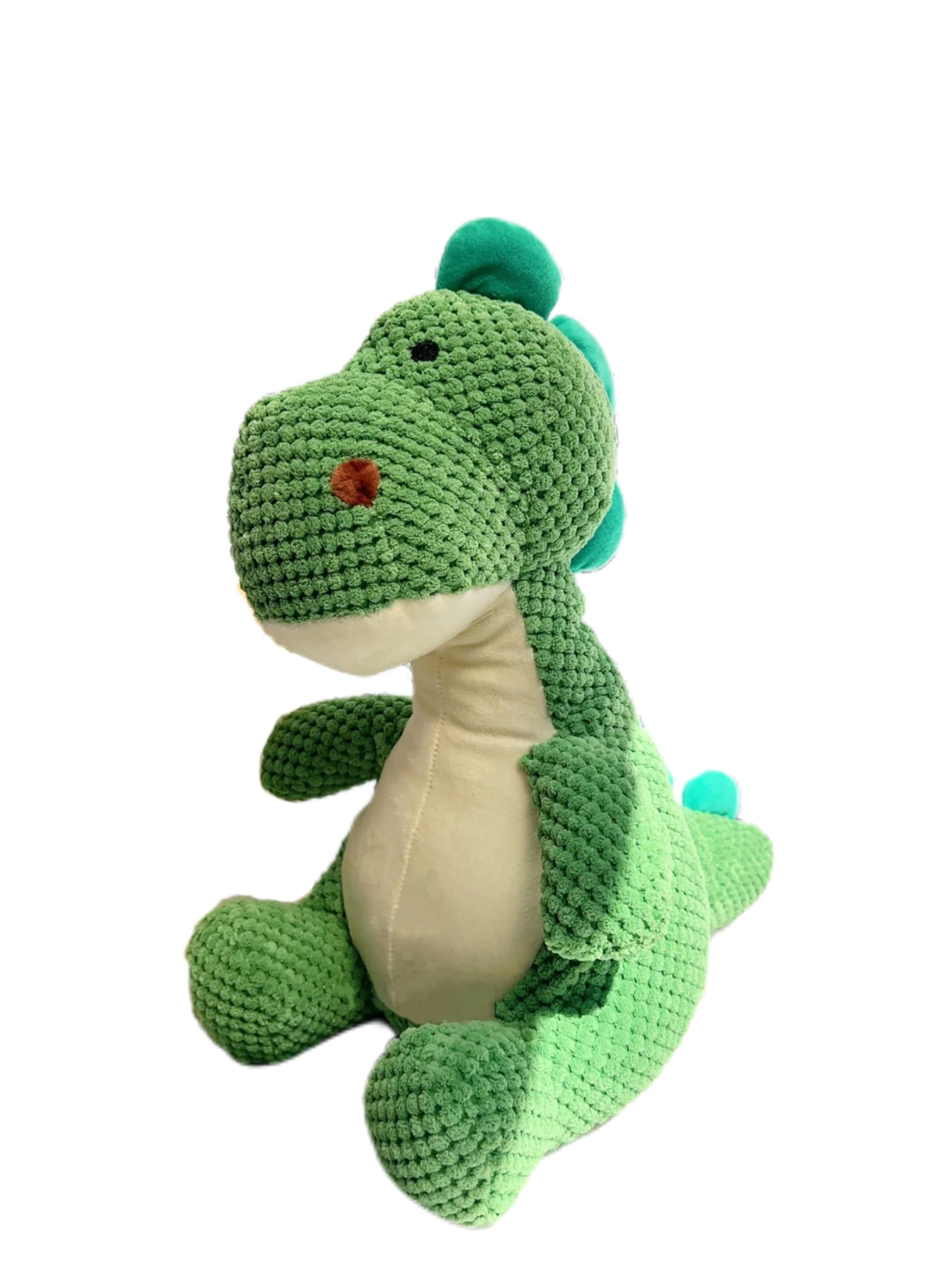 Cute Dinosaur Plush Dog Toy with Squeaker, Green Knitted Fabric, Soft Interactive Pet Toy for All Breeds, Medium Size