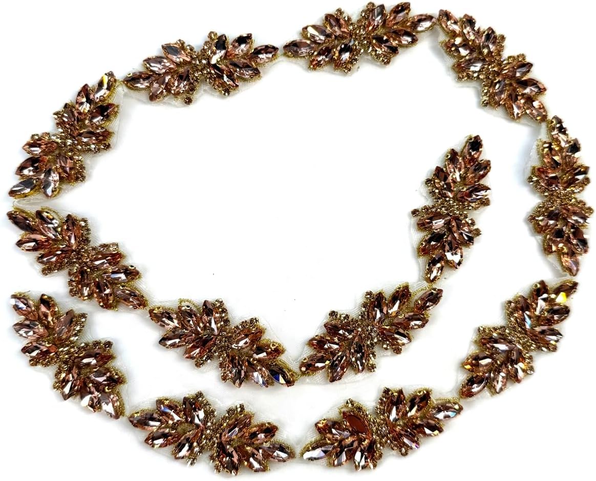champgane Rose Gold 1PC Iron Beautiful Rhinestones Beaded Trim for Bridal Belts Hairband Bridal Dress Evening Gown Dance Costumes DIY Decoration 1 * 36 inches