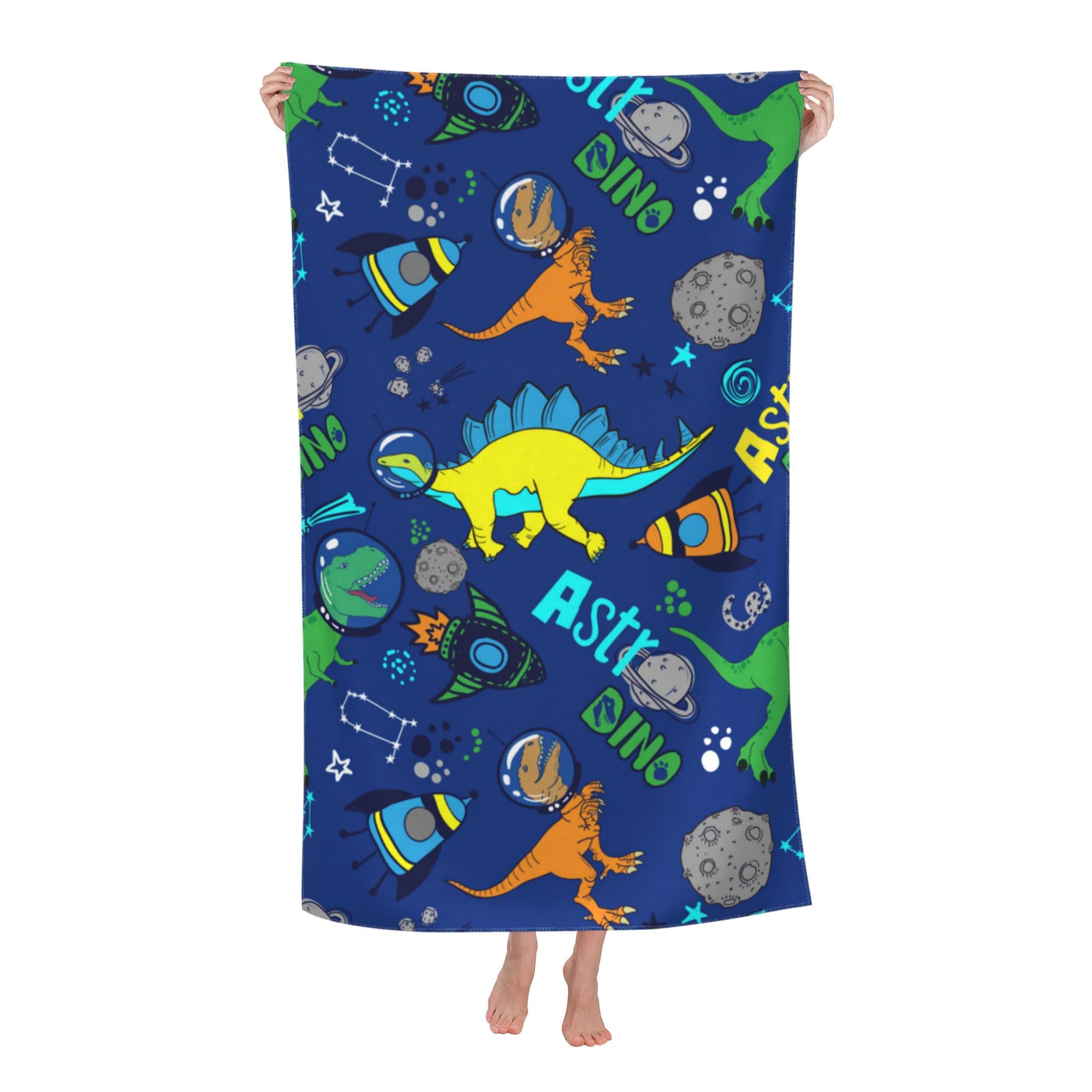 LSRCPD Dinosaur Beach Towel 32x52in Microfiber Quick Dry Bath Cute Cartoon Space Dino Big Towels Soft Lightweight Pool Animal Oversized Towels Sand Free Travel Swimming Decor Gift for Kids Adults