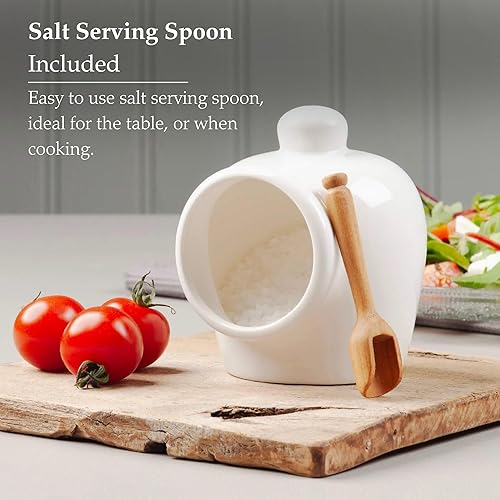 Miniatura 4 de WM Bartleet & Sons 1750 T52W Cerdo pequeño de porcelana tradicional con cuchara de servir de sal de madera, color blanco, 3.5 in