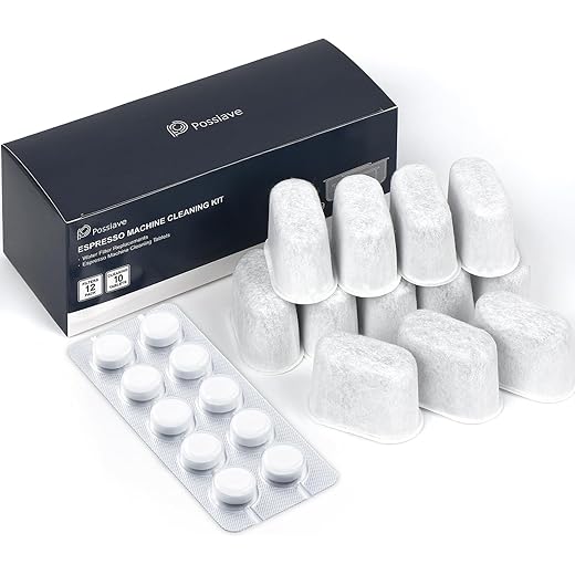 Possiave Espresso Machine Cleaning Tablets and Filters for Breville Espresso Machines (8 Tablets + 12 Filters) - 1.5 Gram Cleaning Tablets & Replacement Water Filter - Espresso Cleaner Accessories