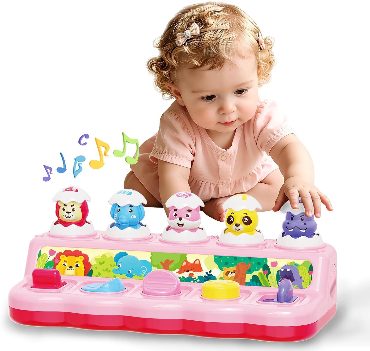FS Cause and Effect Pop Up Toy for 1 Year Old Girl - Montessori Fine Motor Skills Toys for Babies 9-12-18 Months, Interactive Early Learning Toys for Toddler with Quiet Mode, First Birthday Gifts