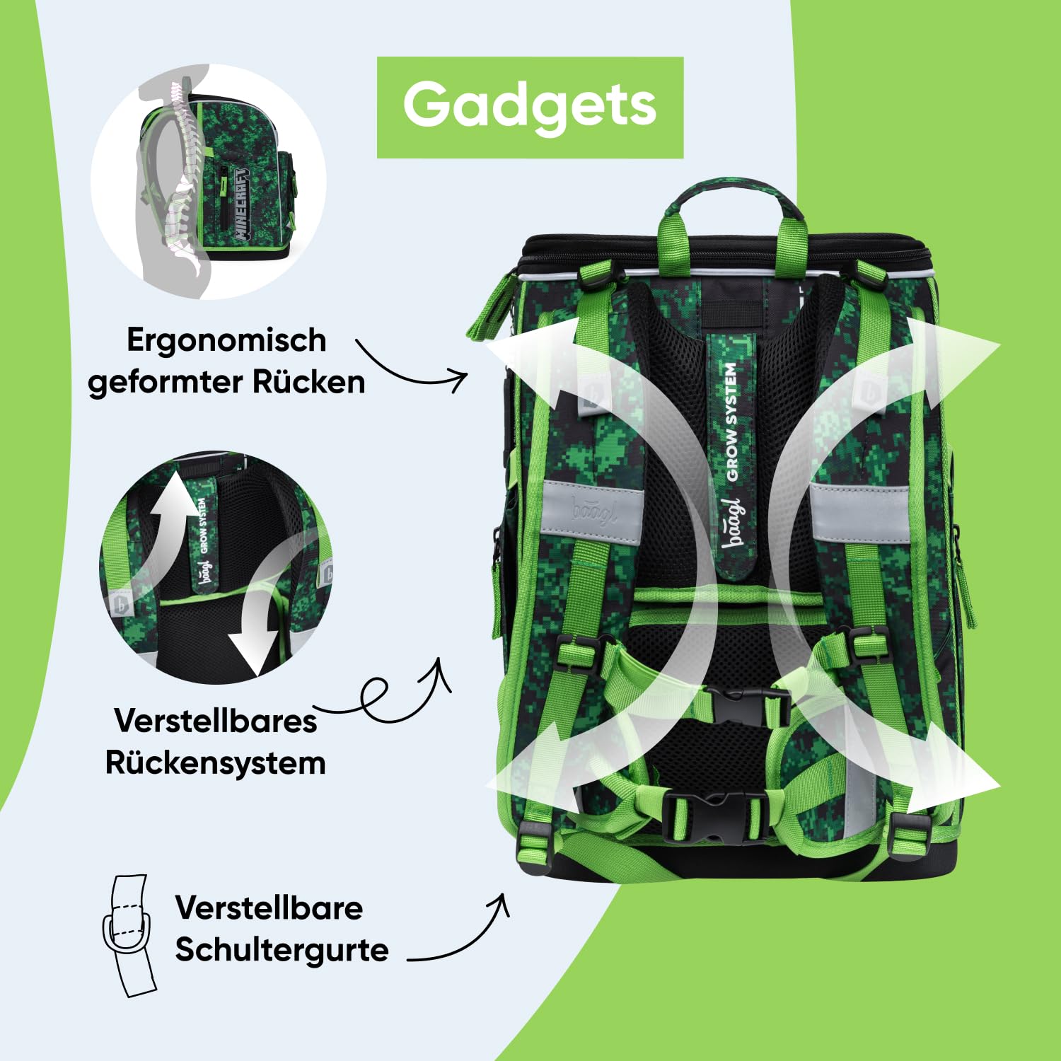Baagl Schulranzen Jungen 1. Klasse Schultasche Zippy Plus - Minecraft Boom