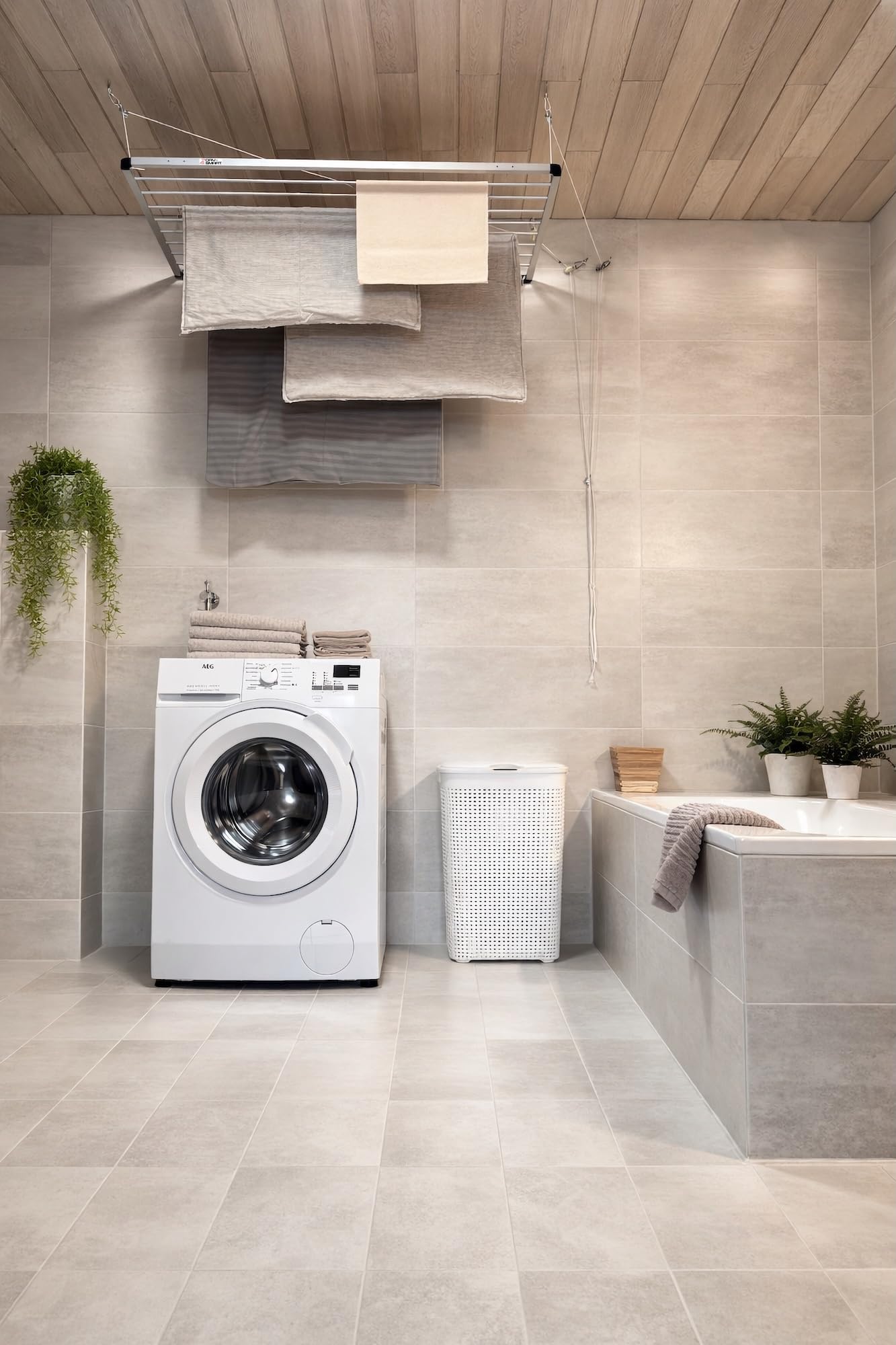 Lift Deckenwäscheständer - Deckentrockner - Wäscheständer für die Decke 120cm für Badewanne, Balkon, innen und Outdoor – platzsparend - einfache Deckenbefestigung