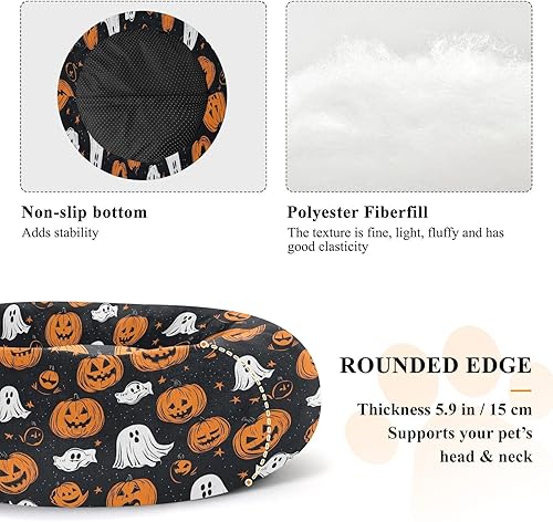 Miniatura 5 de Seamless Halloween Pumpkin and Ghosts Pattern Anti-Slip Pet Dog Beds fluffier Dog Cave Bed for Small Size Pets Sleeping cama elevada para Perros