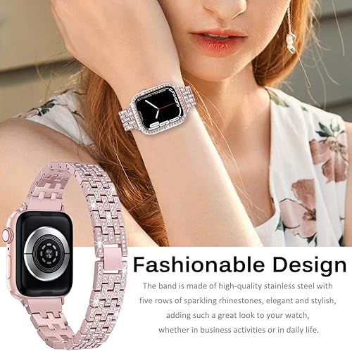 Miniatura 10 de Miimall Compatible con Apple Watch Series 987 de 1.61 y 1.77 pulgadas, correa brillante con funda para mujeres y niñas, correa de repuesto de metal
