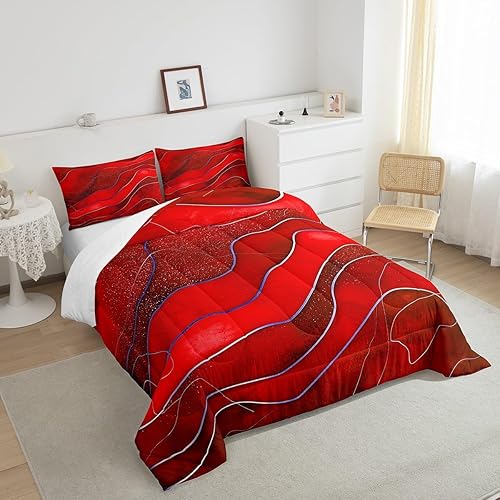 Miniatura 5 de Erosebridal Juego de edredón rojo degradado, juego de ropa de cama minimalista moderno, juego de ropa de cama de olas marinas y juegos de edredón