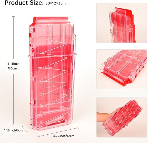 Miniatura 4 de Clips de revista, 10 dardos de recarga rápida, clips de bala para Nerf Centurion y Motostryke MEGA Blasters, 3 piezas (transparente y rojo)