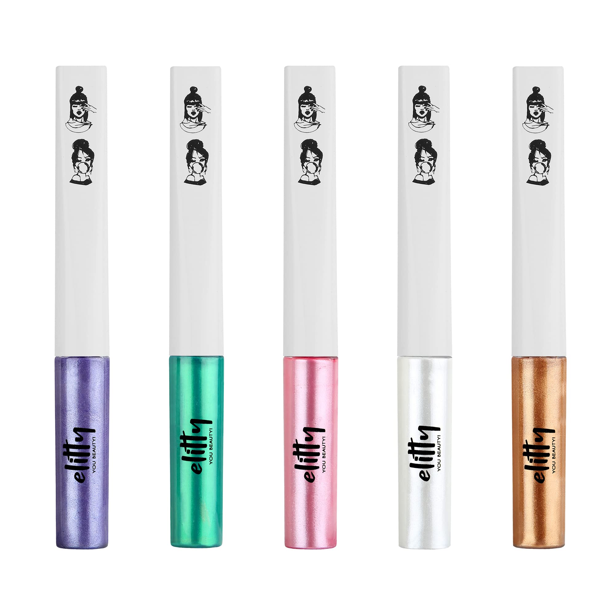 Elitty Firecracker Eyeliner Combo (Purple, Pink,Rust,Green, White) | Long Lasting |Waterproof | Smudge proof| Infused with Vit E| Intense Finish | Vegan & Cruelty Free -4 ml each