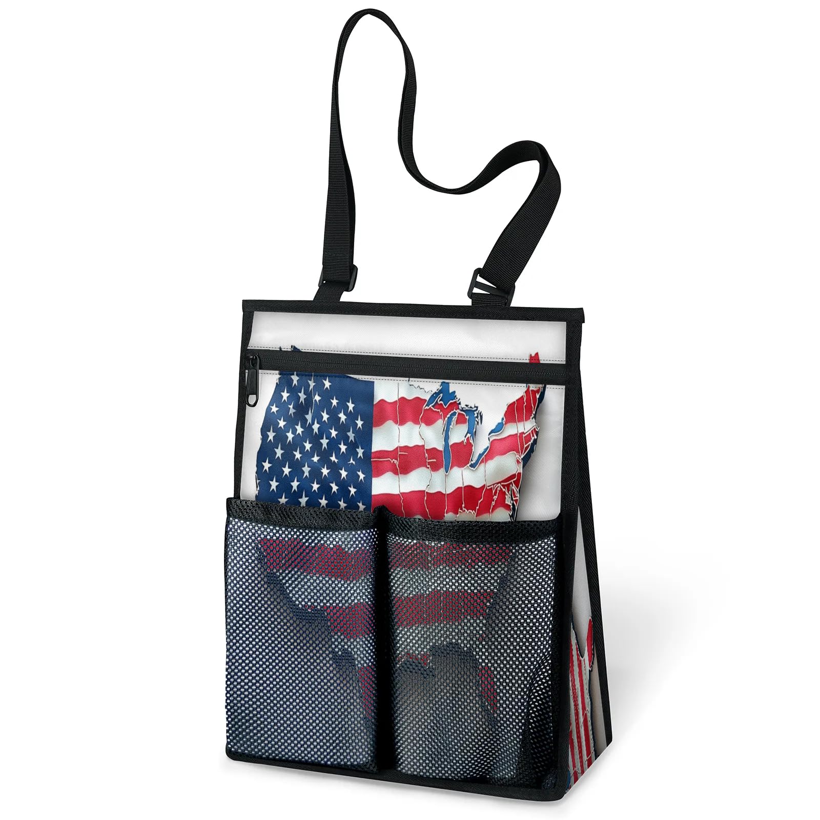Ourtheme Map American Flag Portable Shower Bag for Travel Gym Camp Beach Tote Shower Caddy Bags Hanging Toiletry