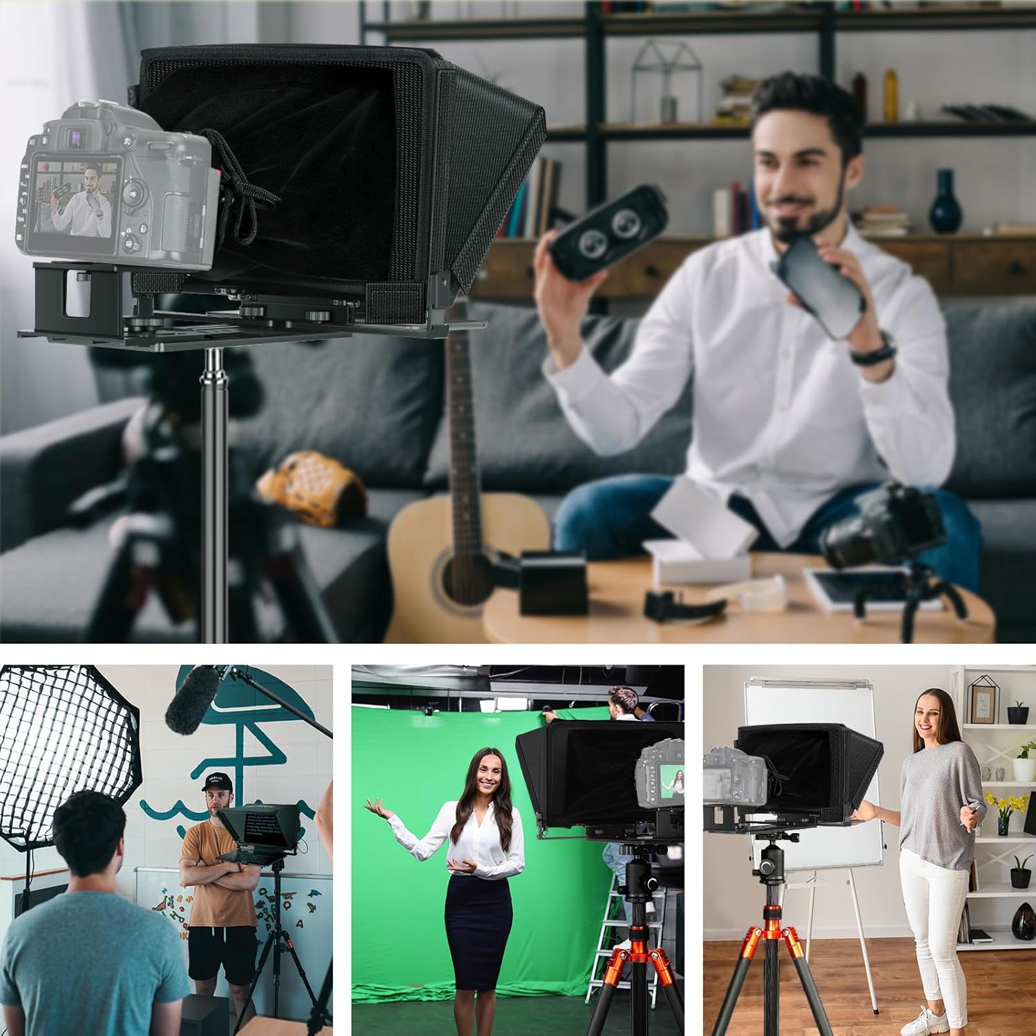 NEEWER X12 14" Aluminum Alloy Teleprompter Compatible with iPhone iPad DSLR Cameras Phone Tablet with Remote Control Carry Case Cleaning Cloth, APP Control for iOS/Android Online Teaching/Streaming