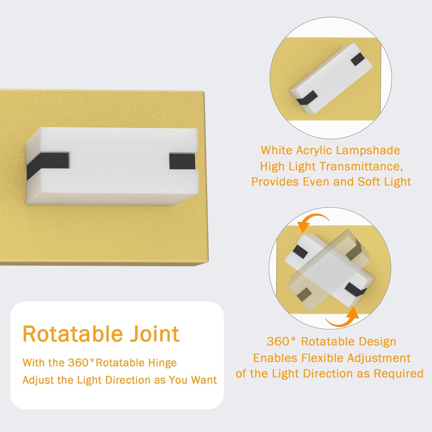 LED Bathroom Light Fixtures, 5-Light Modern Vanity Lights with Milky White Frosted Acrylic Shades, Gold Bathroom Lighting fixtures Over Mirror, ETL Listed, 35W (Cool White 5700K)