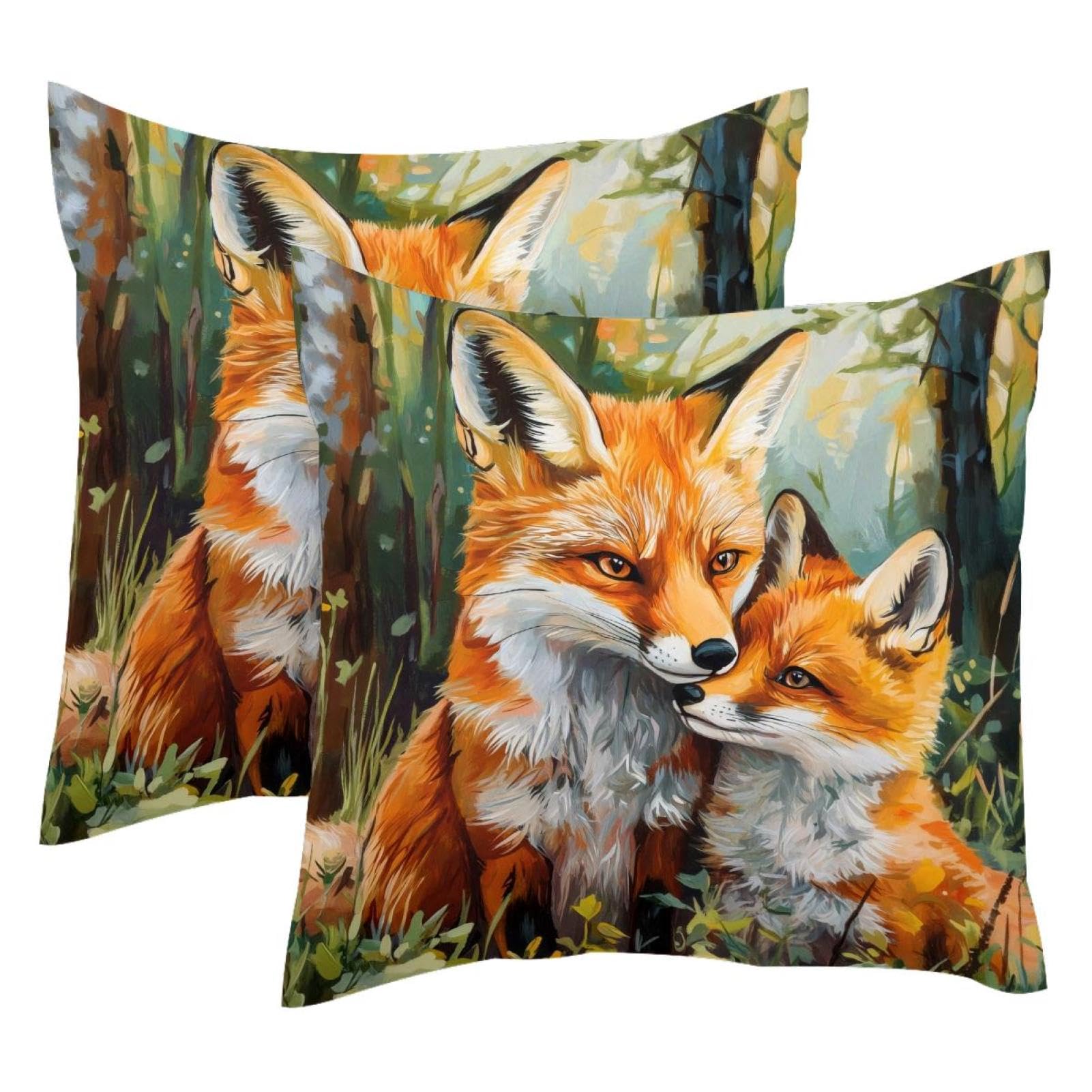 Housse de coussin renard en velours maman et bébé pour une atmosphère douce en famille