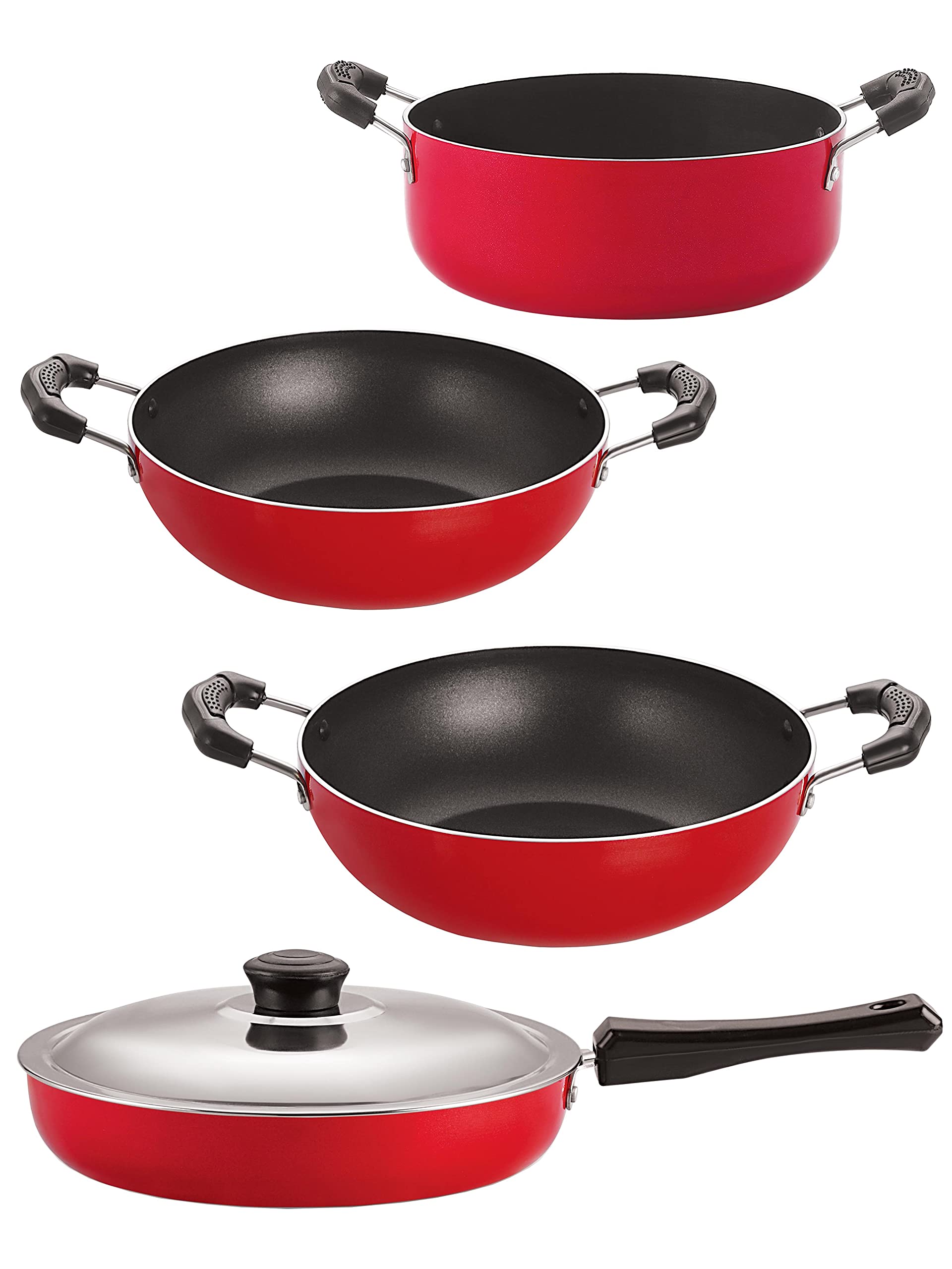 Nirlon Non Stick Cookware Pots & Pan Gift Set of 4 Pieces with Bakelite Handle (FP10_KD10_KD11_CS24)