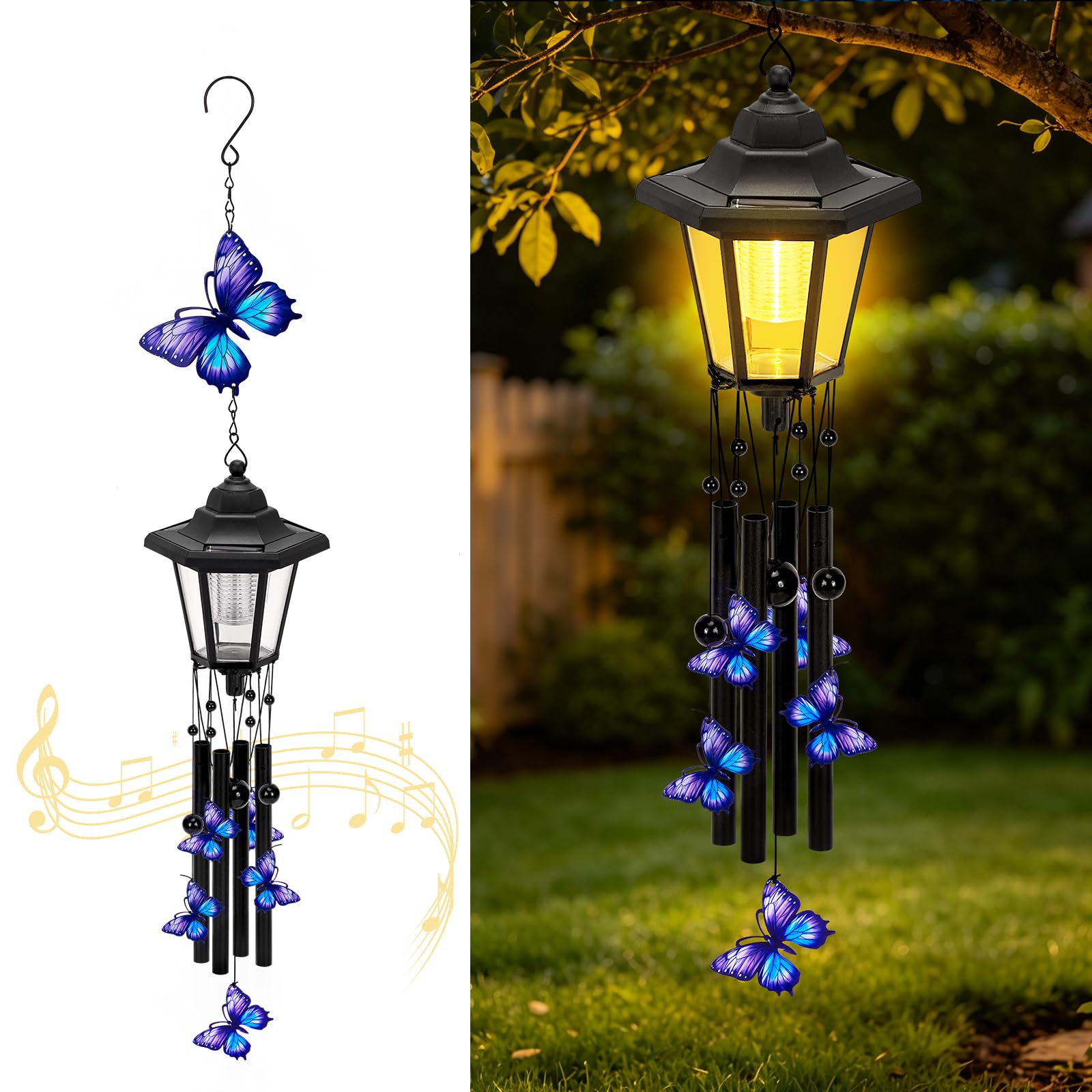 Campanelli a vento solare per esterni, 85,1 cm, grandi campanelli a vento a forma di farfalla, regali per donne, mamma, nonna, moglie, vicino, impermeabile, in metallo, decorazioni per esterni