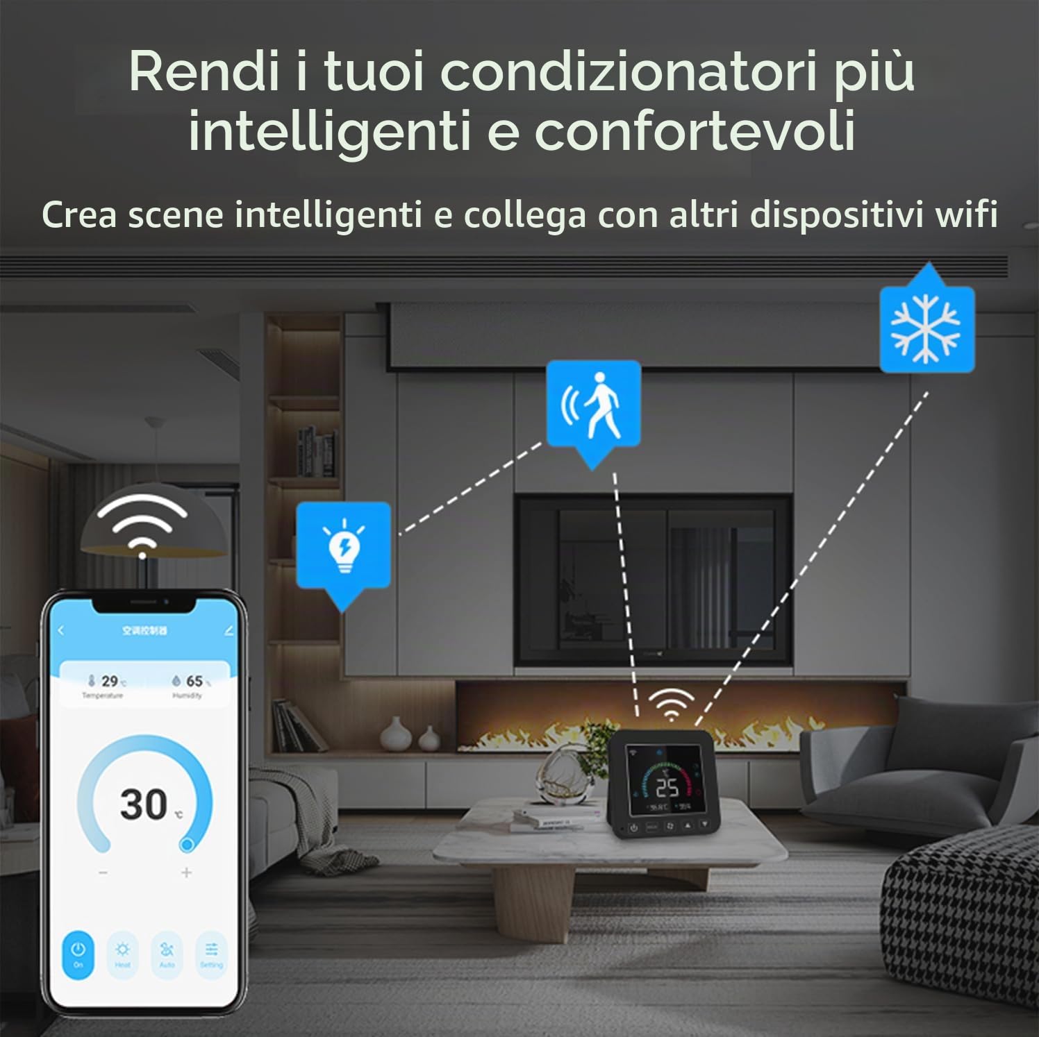 Smart termostato per condizionatore d'aria: termostato WiFi per casa, termostato programmabile con sensore di temperatura e umidità, controllo IR intelligente per AC portatile, AC da finestra e pompe