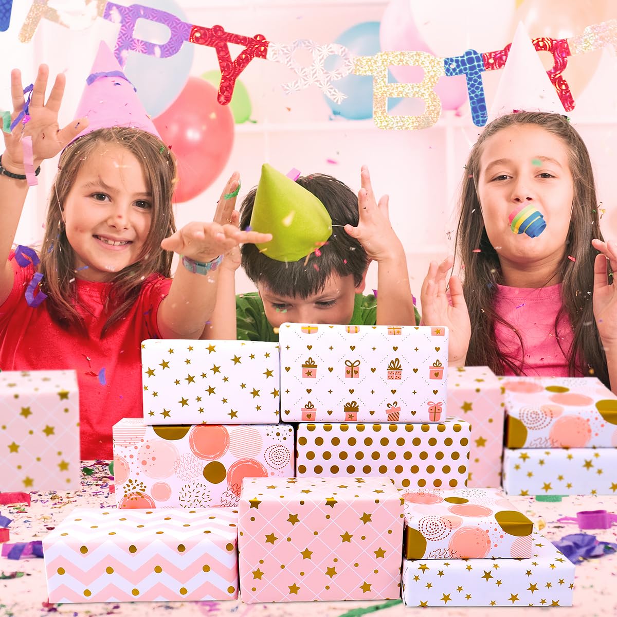 Crown Greetings 25 x vellen premium roze tissuepapier voor het inpakken van geschenken, valentijnszakpapier, geschenkverpakking voor huwelijksverjaardag, doe-het-zelf kunst en ambachten, inclusief 50 x kleverige tablabels