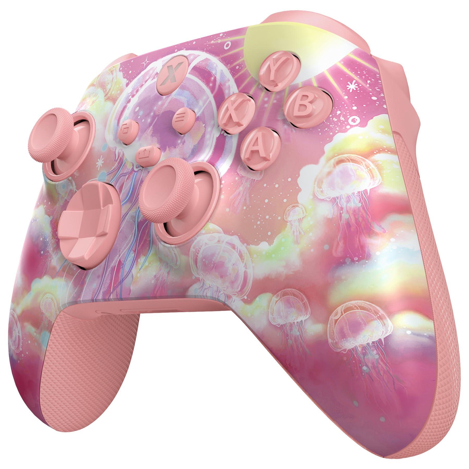 eXtremeRate DIY-Ersatz Full Case & Tasten Set für Xbox Series S/X Controller, Custom Pink Qualle Faceplate/Akzentringe/ASR Rücken Gehäuse/Ersatzknöpfe Zubehör für Xbox Core Gamepad Model 1914