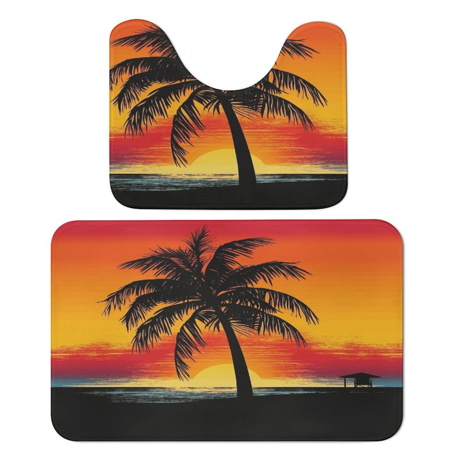 Tapis de sol en velours corail à motif palmier pour salle de bain et chambre | Lot de 2