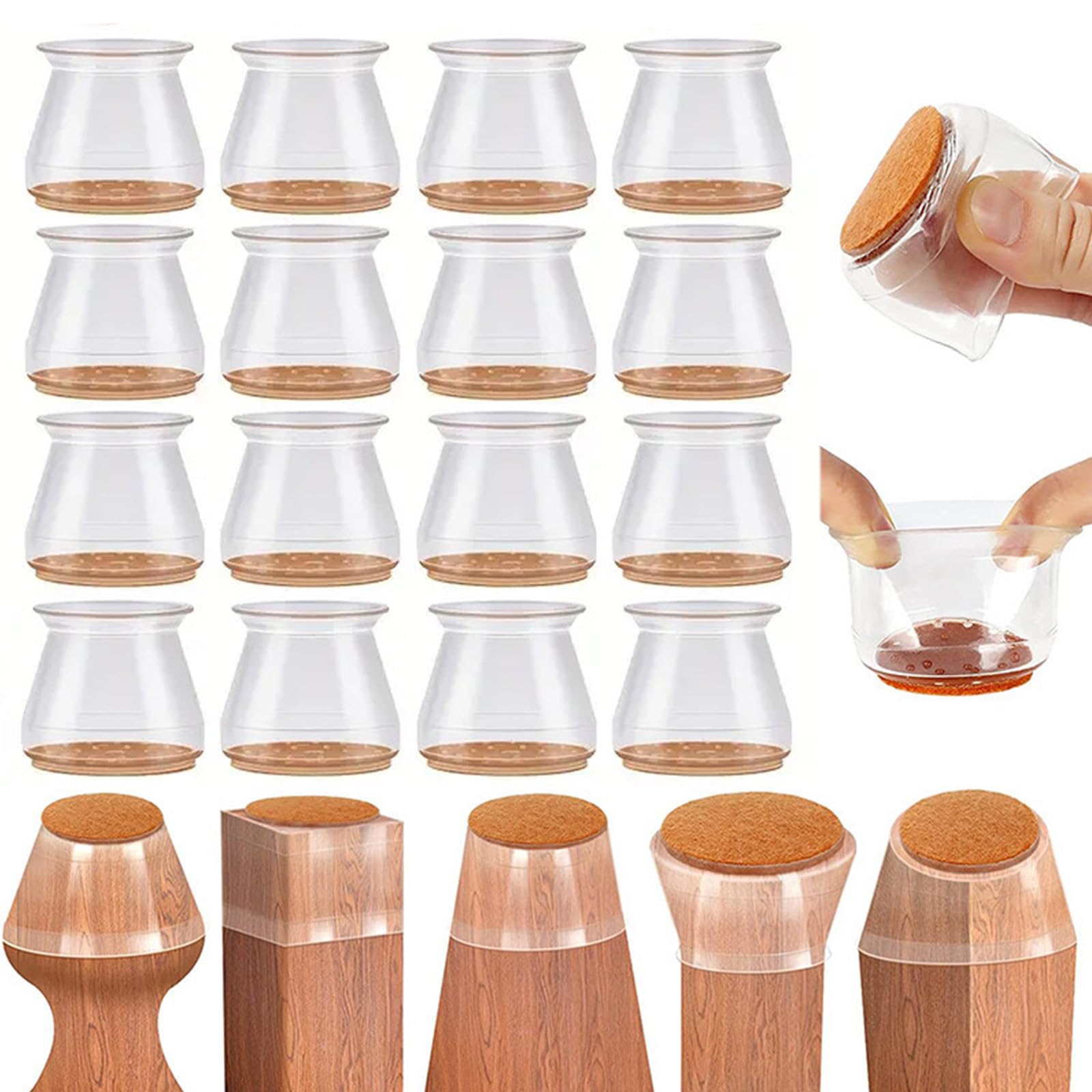 Protectores de suelo para patas de silla con base de fieltro grueso, 16 patas de goma para reducción de ruido y protección completa en suelos de madera y azulejos, accesorios ideales para muebles