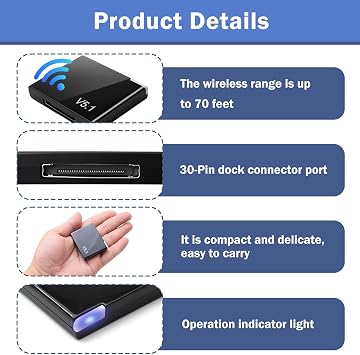 30 Pin Bluetooth Adapter for Bose Sounddock 5.1 Bluetooth Wireless Portable Audio Receiver Compatible with Ipod Music Docking Stations Hi-Fi Stereo and Other Speakers Not for Cars Motorcycles