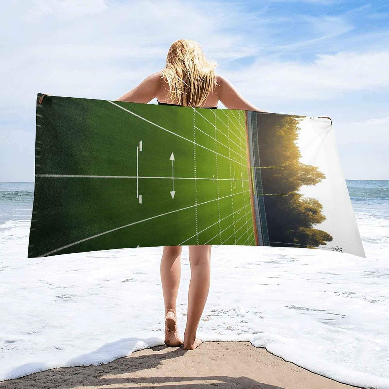 Sports Field in Green - Toallas de baño unisex, toalla de playa ligera de secado rápido, toalla de baño para viajes, deportes, piscina, natación, baño, camping, yoga, adultos, 160 x 80 cm