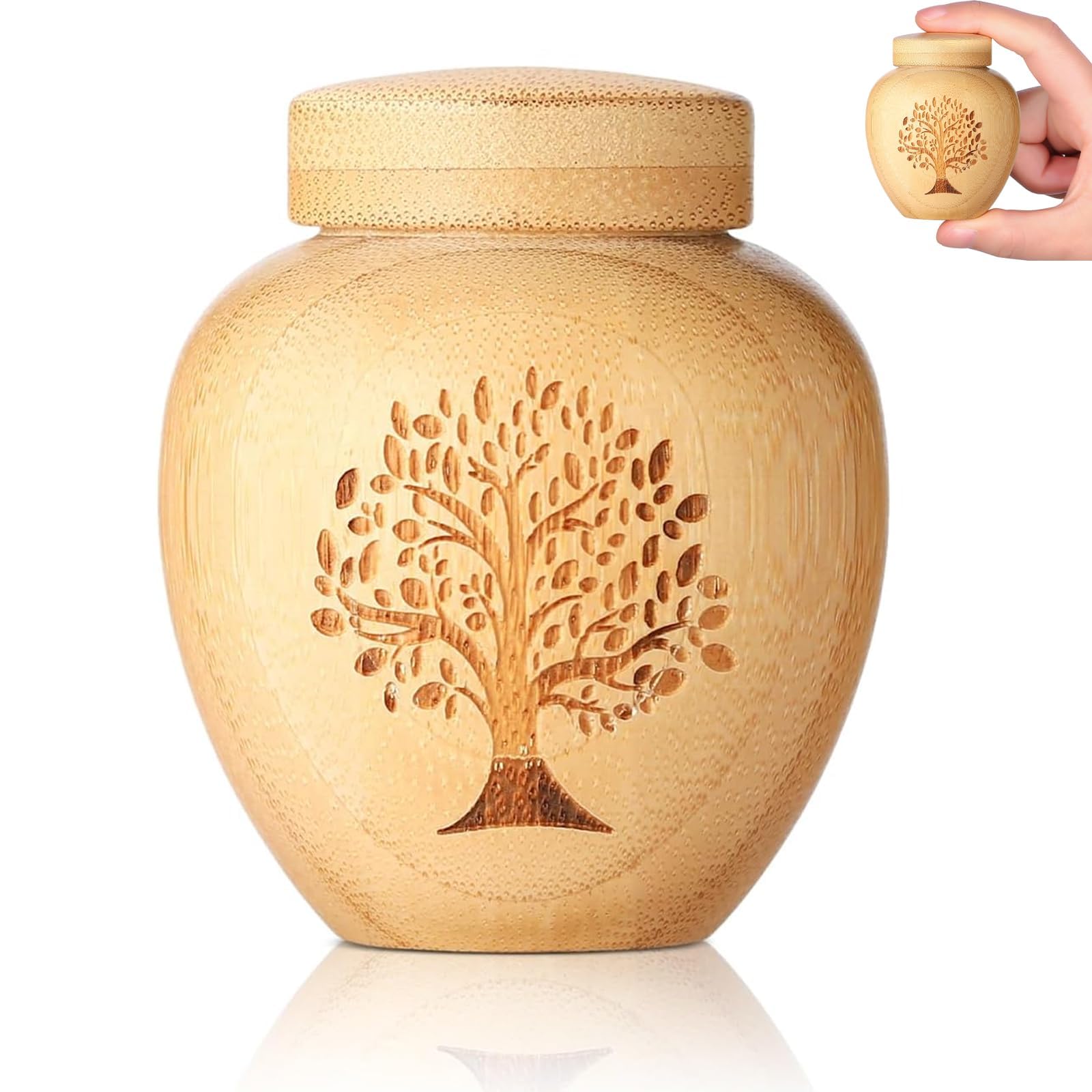 Small Urns for Human Ashes Keepsake Set of 1,Mini Urns for Ashes Made of Bamboo with Tree of Life Pattern Engraved, Bamboo Urns for Human Ashes Adult Male Female,Wooden Urn, 6.5 X 5.5 X 5.5 Cm Size