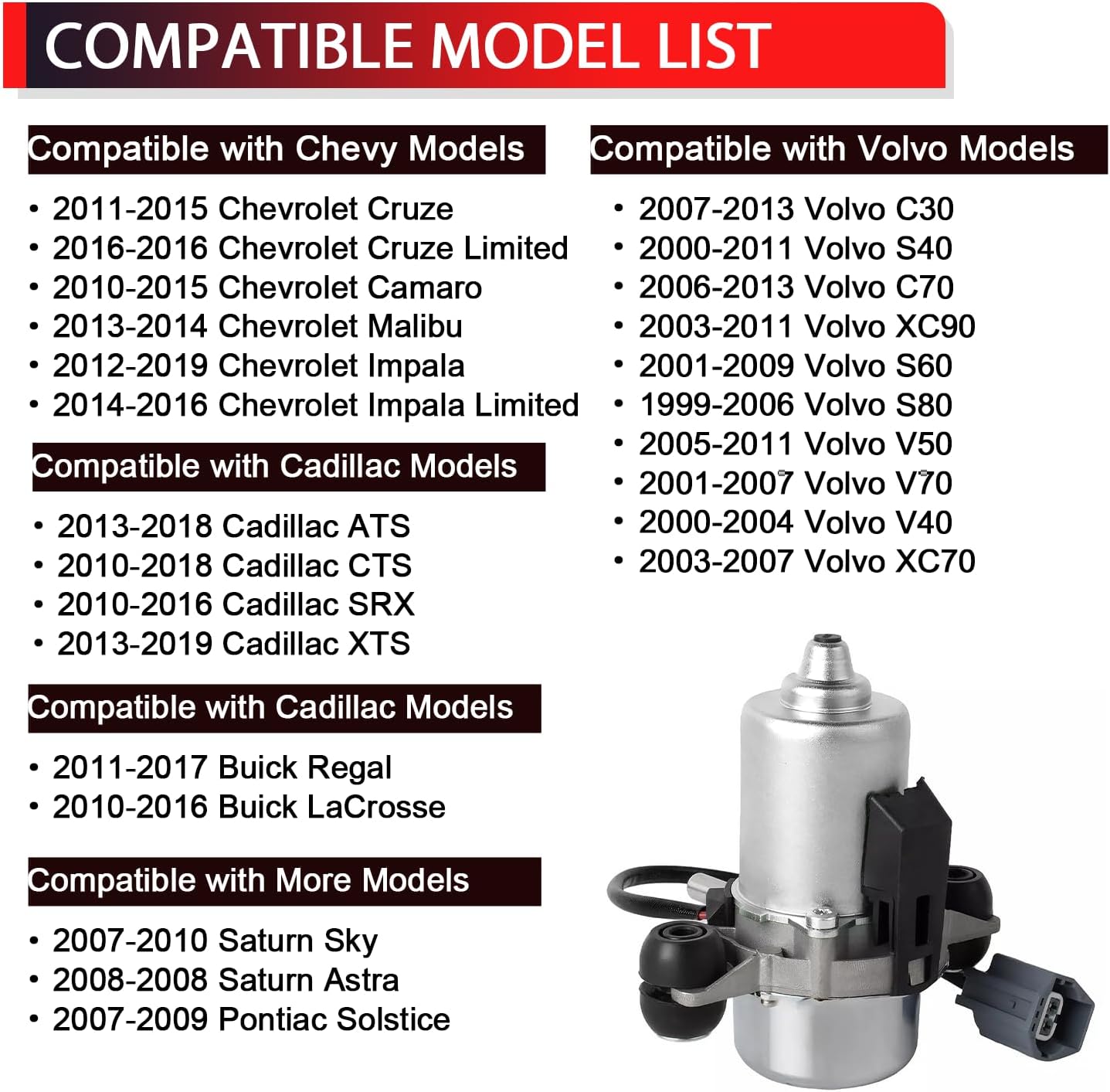 20804130 Brake Booster Vacuum Pump Compatible with Chevy, Cadillac, Buick, Volvo, Saturn, Pontiac Models - Cruze, Malibu, ATS, Regal, C30 and More, Replaces 20939309