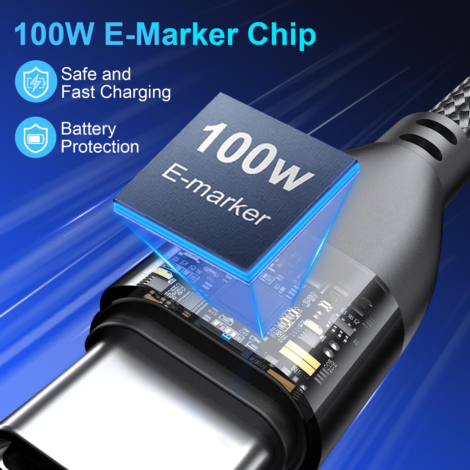 Ion 6 en 1 IP/Tipo-C/Micro USB PD 100W 540 Rotación Magnética Transmisión de Datos y Cable de Carga Rápida 1.8 Metros de Longitud
