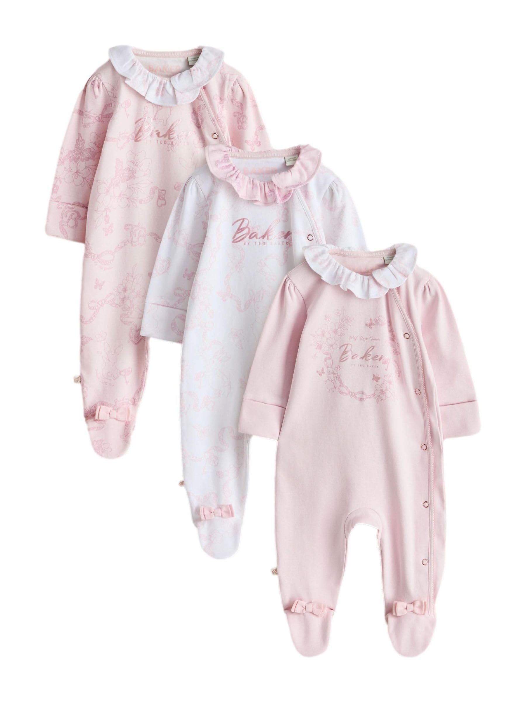 Noworodki dziewczynki Zestaw 3 różowych śpioszków Baker by Ted Baker