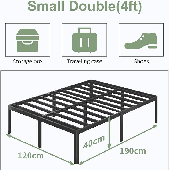 Lutown-Teen Small Double Bed Frame 4ft with Rounded Corner Legs, 41 cm Heavy Duty Metal Bed Frame with Storage Space Underneath, No Noise, Easy Assembly, Black