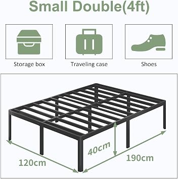 Lutown-Teen Small Double Bed Frame 4ft with Rounded Corner Legs, 41 cm Heavy Duty Metal Bed Frame with Storage Space Underneath, No Noise, Easy Assembly, Black