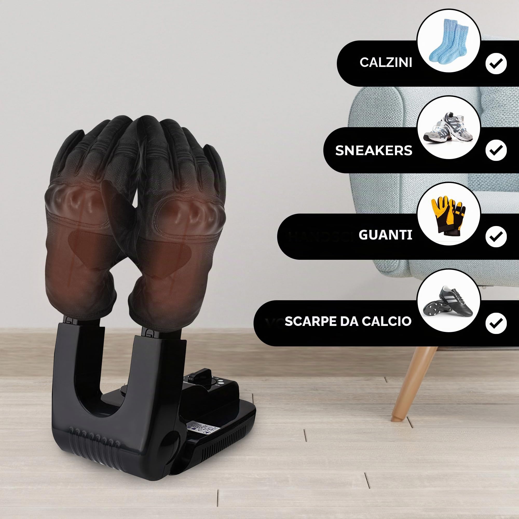 Vonia Ozone Asciugascarpe e Deodorante per Scarpe con timer - Mangia odori - Asciuga Scarpe- Scarpe fresche e pulite - Nero (Con Ozono)