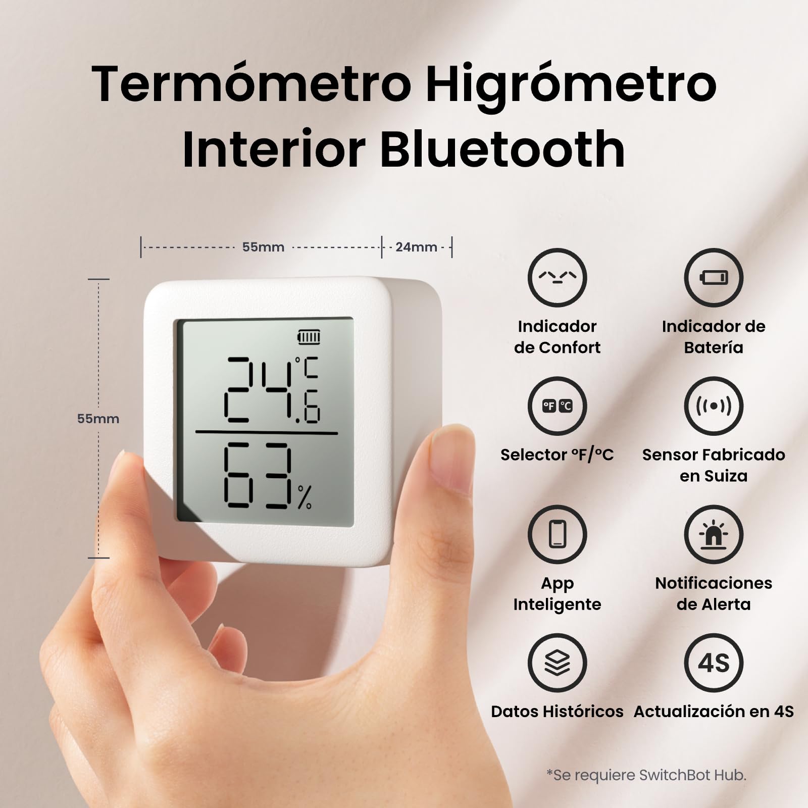 SwitchBot Termómetro Higrómetro Interior, Termómetro Exterior Bluetooth Medidor de Humedad con APP, Sensor de Punto de Rocío/VPD/Humedad Absoluta