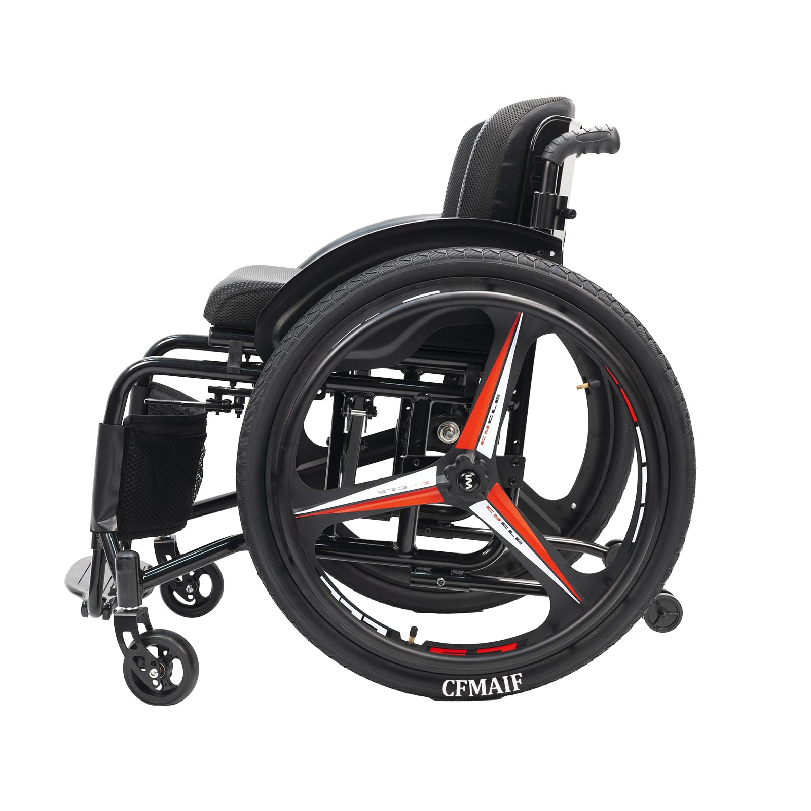 Tranzytowy wózek inwalidzki, składany wózek spacerowy, lekki, aluminiowy, ręczny, składane, wąskie, dla osób niepełnosprawnych (43 cm/16,9 cala, sport)