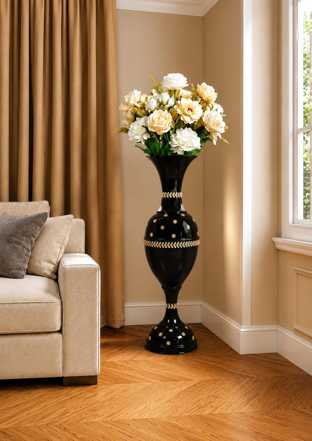 Black Metal Flower Vase - 24 Inch Modern Decor -2 Black Metal Flower Vase - 24 Inch Modern Decor -2