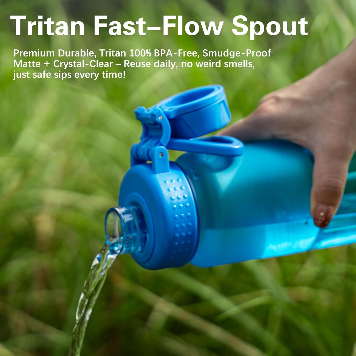 OLDLEY 32oz Frosted Clear Water Bottle, BPA-Free Tritan Plastic Reusable Water Bottle with Fast-Flow Spout Lid, Wide Mouth Leakproof Sports Drinking Bottle for Gym, School,Travel,Midnight Blue - Image 7