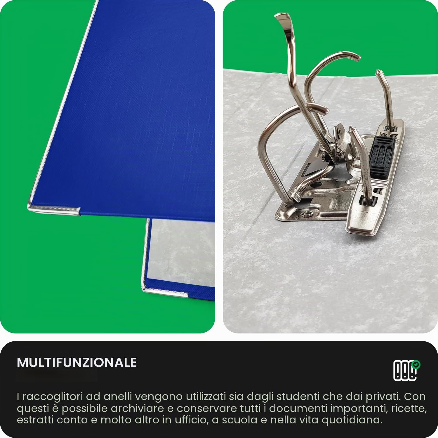 Netuno 20 raccoglitore cartone ecologico riciclato blu a 2 anelli A4 dorso 8 cm faldone portadocumenti per ufficio scuola archivio