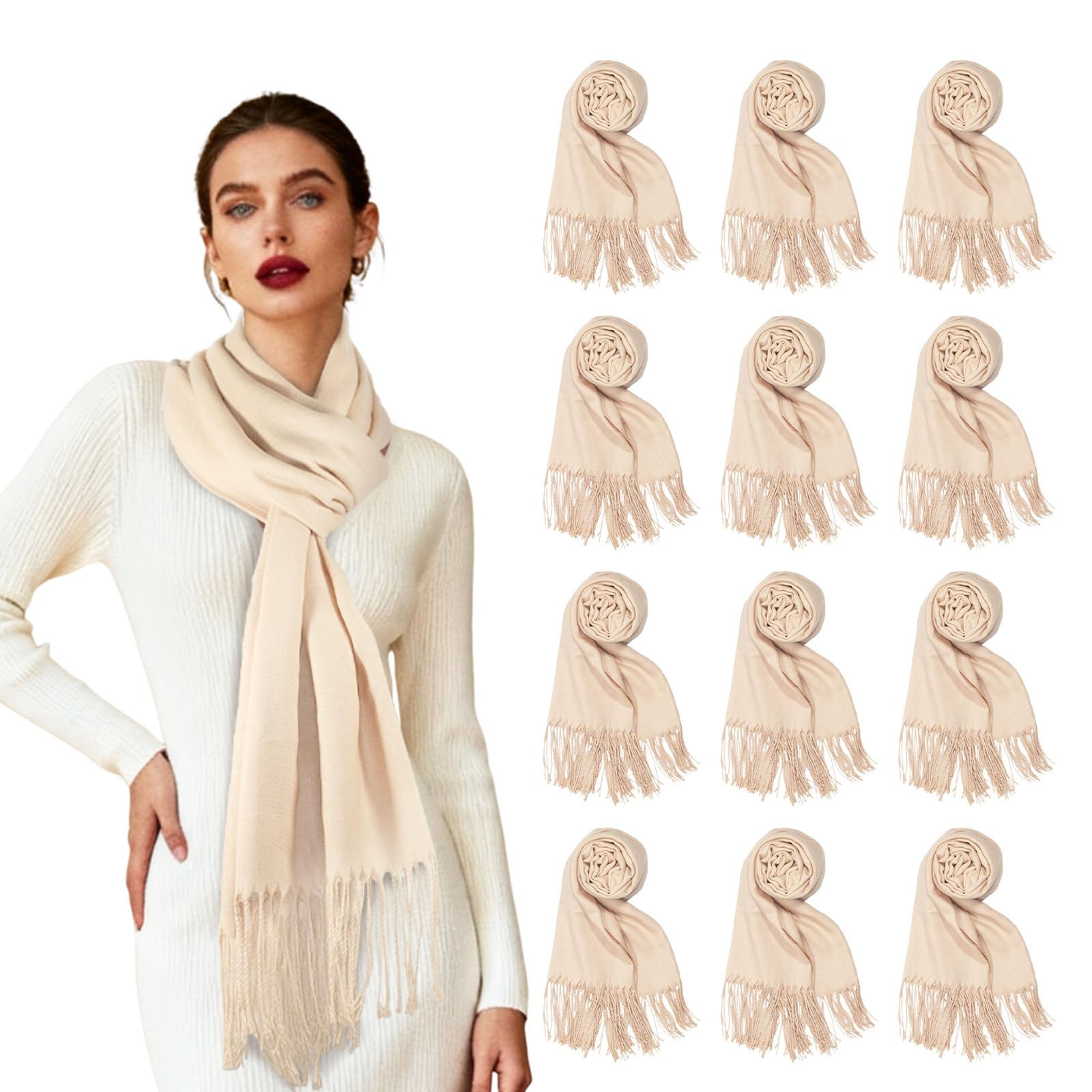 Photo 1 of 12pcs Shawls with Fringes Bulk Wedding Scarf Shawl for Guests Wedding Favor Bridal Shawls Gift Outdoor