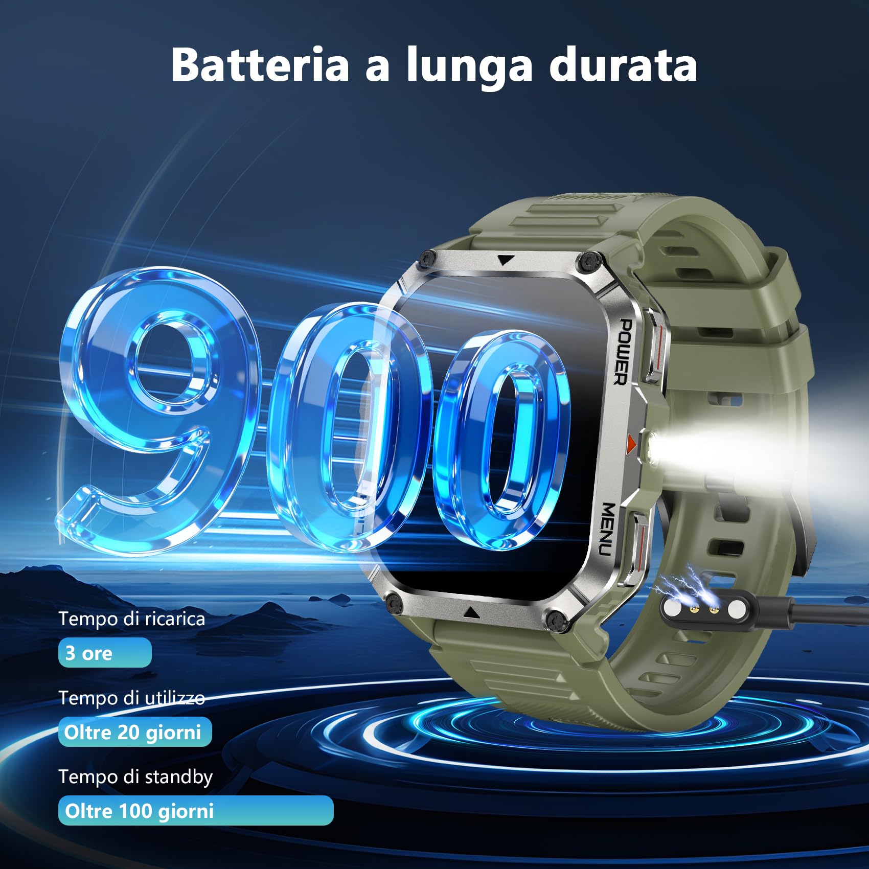 Blackview Smartwatch Uomo, 2.01" Smartwatch Militare Uomo Fitness con Chiamate Bluetooth Orologio Intelligente 115+ Modalità Sportive/900 mAh/Sonno/Cardiofrequenzimetro/Torcia/Bussola per Android IOS