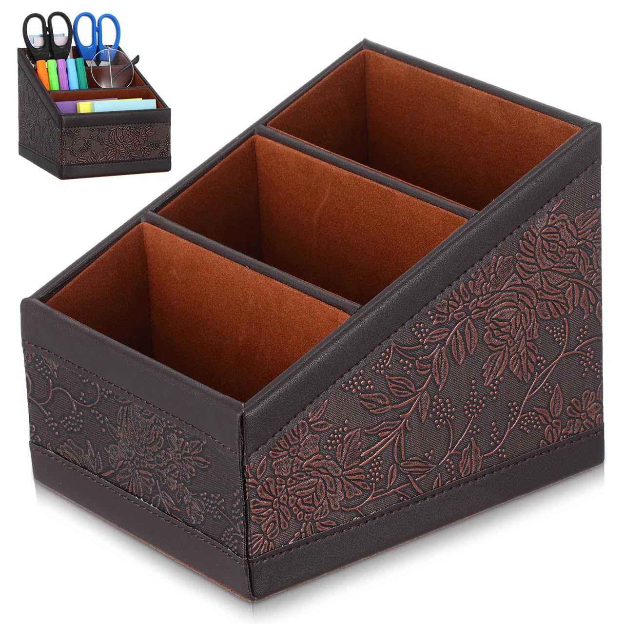 Boîte de rangement en cuir rétro multi-compartiments SEWACC