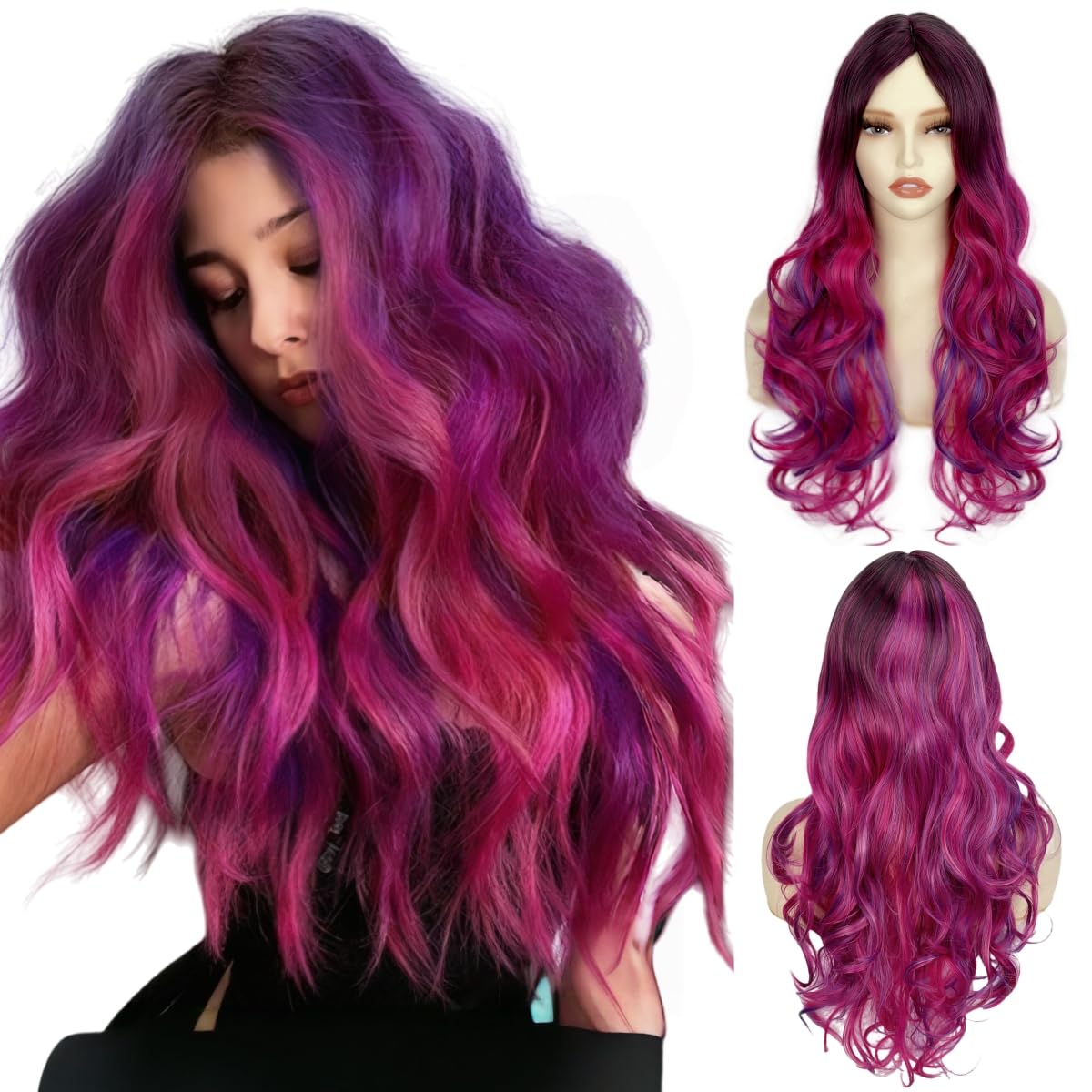 long Grey Curly Wigs for Women Witch Wig Soft Curly Wavy Wigs Natural Synthetic Hair Party Halloween Costume Cosplay Wig