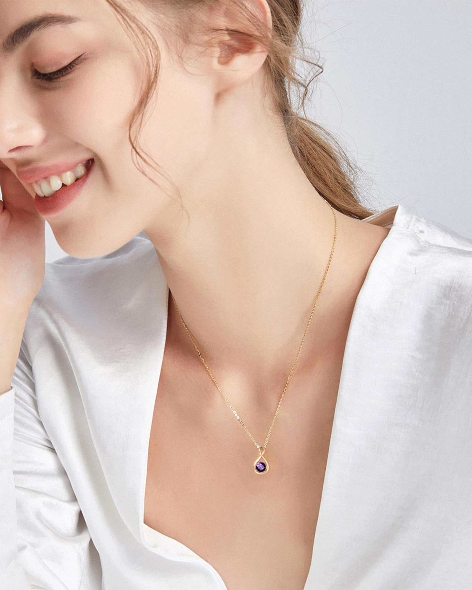 FANCIME 14 Karat 585 Gold Infinity Anhänger mit Geburtsstein Halskette und 925 Sterling Silber Kette Muttertags Valentinstag Jahrestag Geburtstag Schmuck Geschenk Für Damen Frauen Mutter Mama