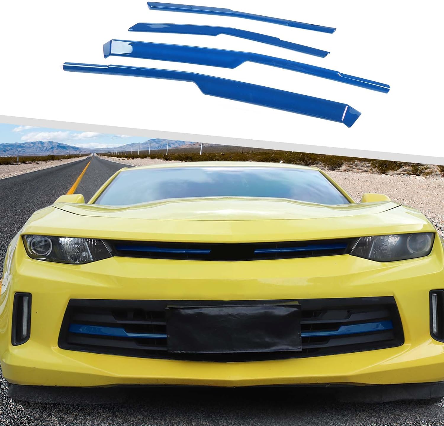 Jimen Compatible with Chevrolet Camaro 2017-2023, 4PCS Front Center Grille Cover Grill Trim Exterior Accessories (Blue)