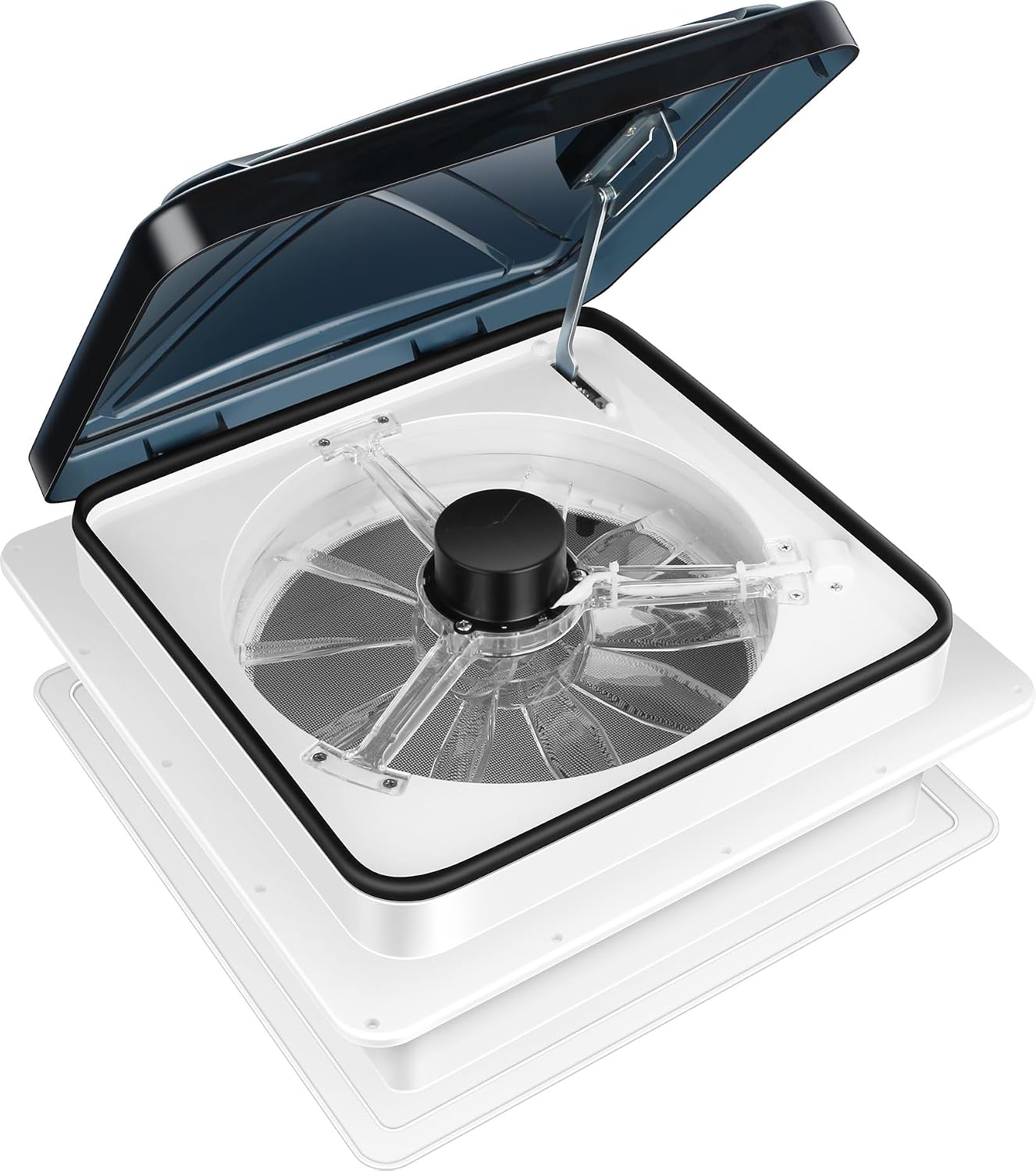 RV Roof Vent Fan — Powerful 1100 CFM Exhaust Fan, 6-Speed Brushless 12V Motor, 14×14" Black Lid RV Vent with Reversible Airflow for Smoke, Odor & Heat Removal (Black Lid)