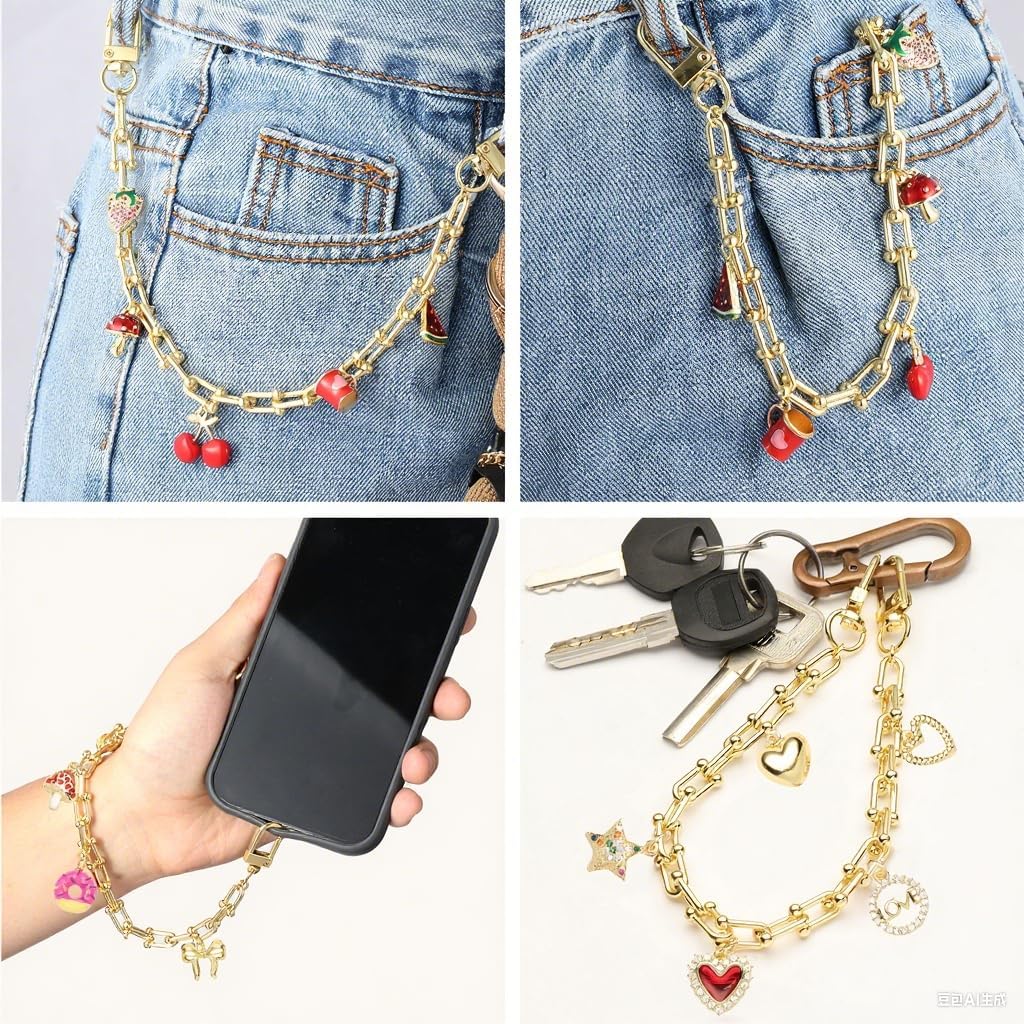 18K Gold Plated Heart Bag Charms with Zirconia Pendants - Image 2