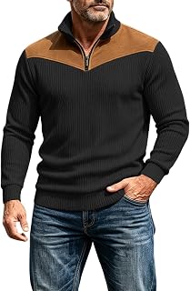 IEPOFG Men's Solid Color Long Sleeved Stand-up Collar Zipper Spliced Sweatshirt Casual Warm Top
